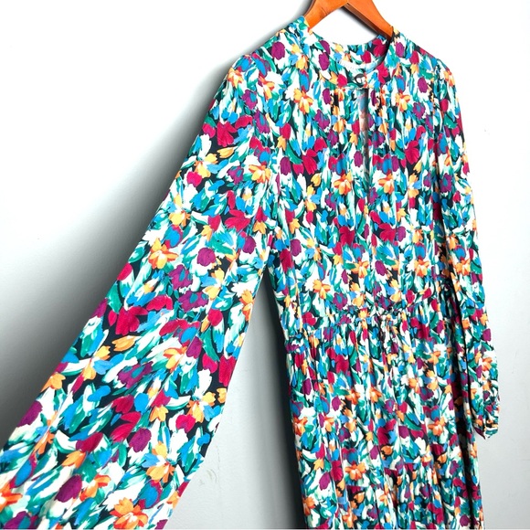 Fresha London scarlet tulips print midi dress size XS long sleeve - Picture 4 of 15